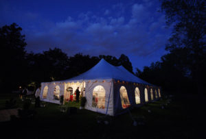 Backyard wedding reception tent in Annandale, Virginia.